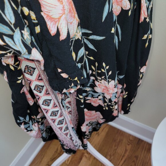 Billabong Floral Kimono Black Pink Floral Open Front Cardigan Women's S/M - Picture 4 of 13